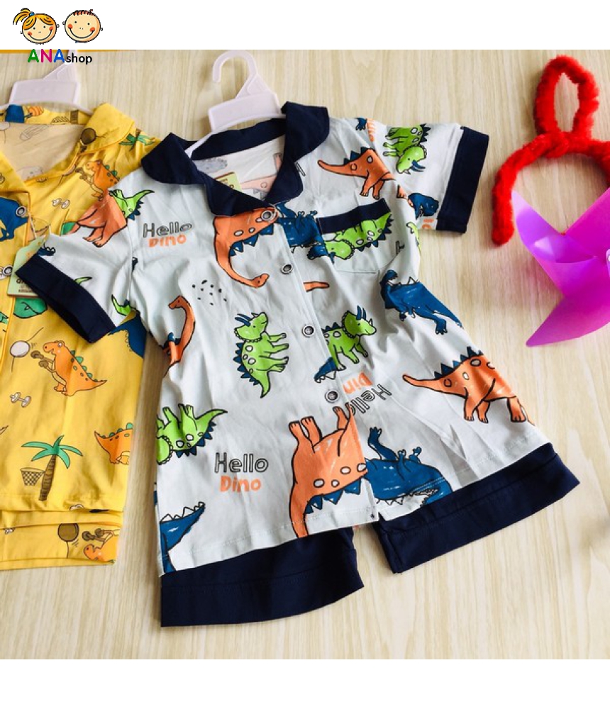 3083150 (S9-13) Pijama thun cotton 4 chiều: - Khủng long sừng