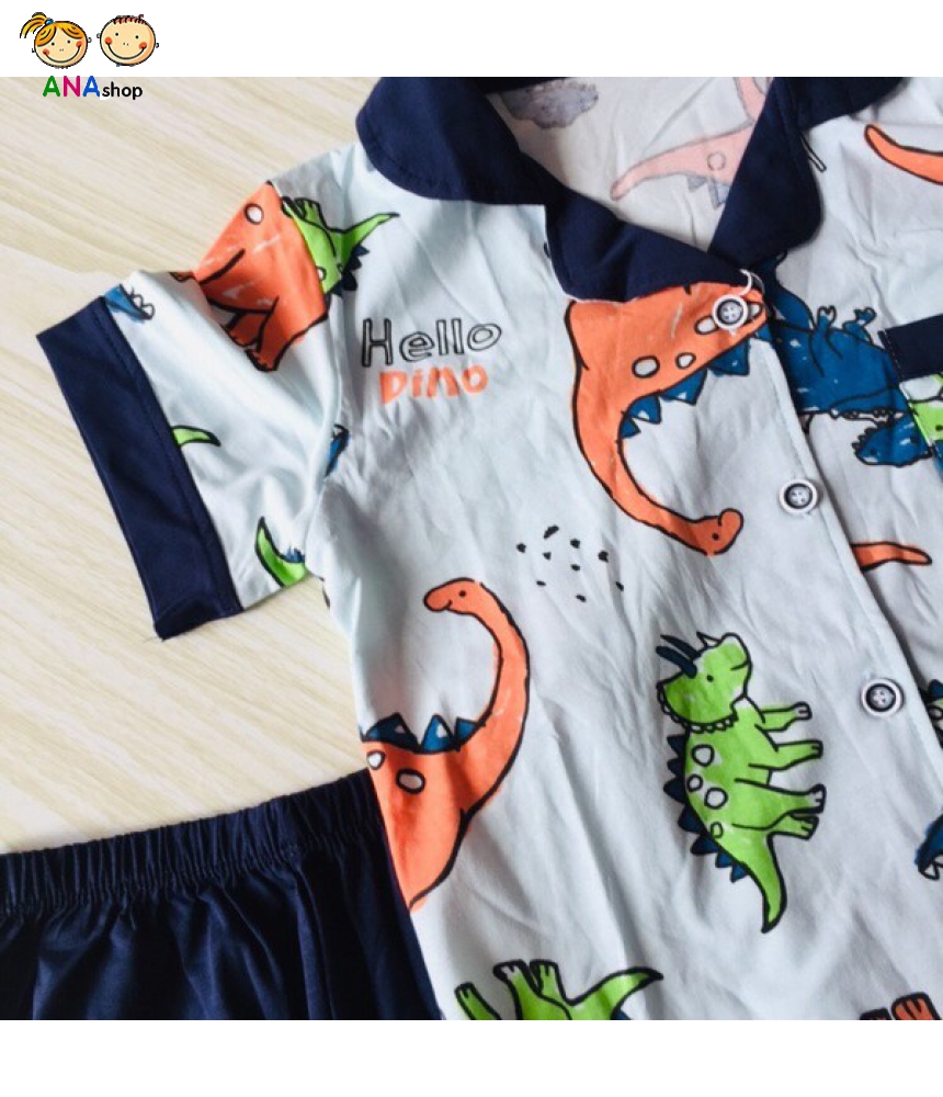 3083150 (S9-13) Pijama thun cotton 4 chiều: - Khủng long sừng