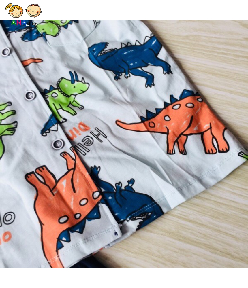 3083150 (S9-13) Pijama thun cotton 4 chiều: - Khủng long sừng