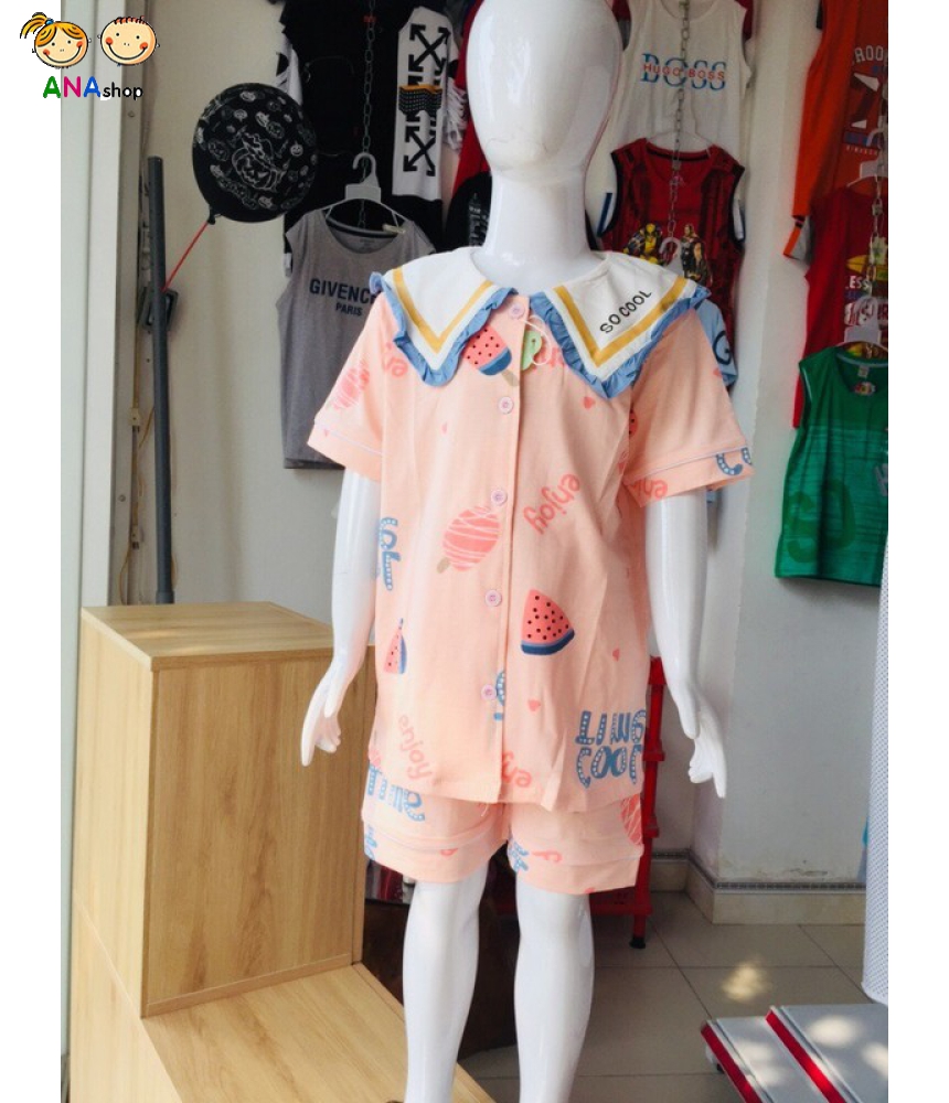 3103165 (S9-13) Pijama thun cotton 4 chiều, cổ sen - Que kem 