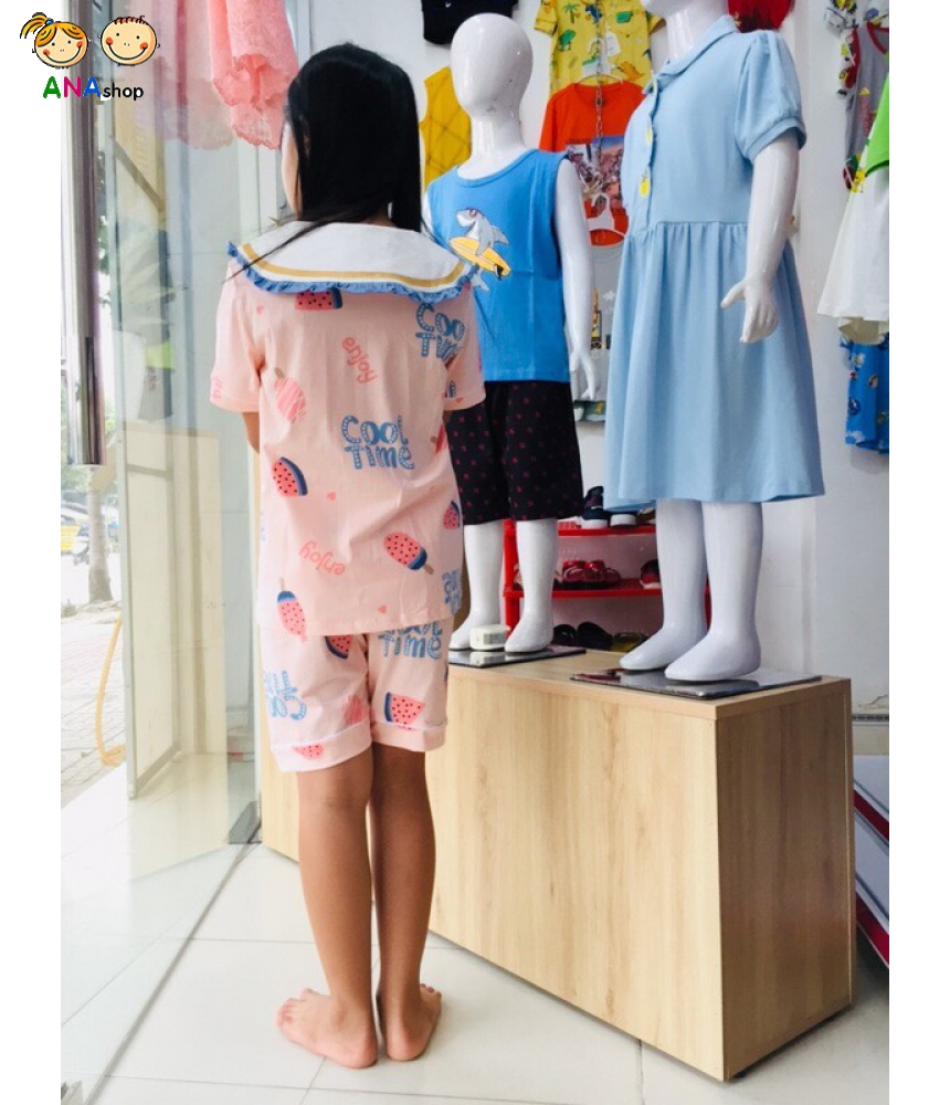 3103165 (S9-13) Pijama thun cotton 4 chiều, cổ sen - Que kem 