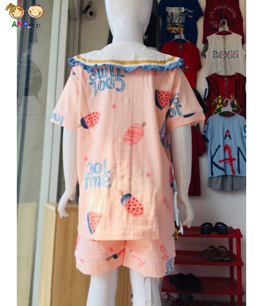 3103165 (S9-13) Pijama thun cotton 4 chiều, cổ sen - Que kem 