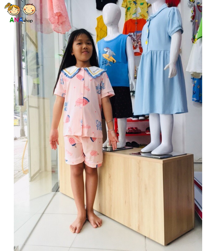 3103165 (S9-13) Pijama thun cotton 4 chiều, cổ sen - Que kem 