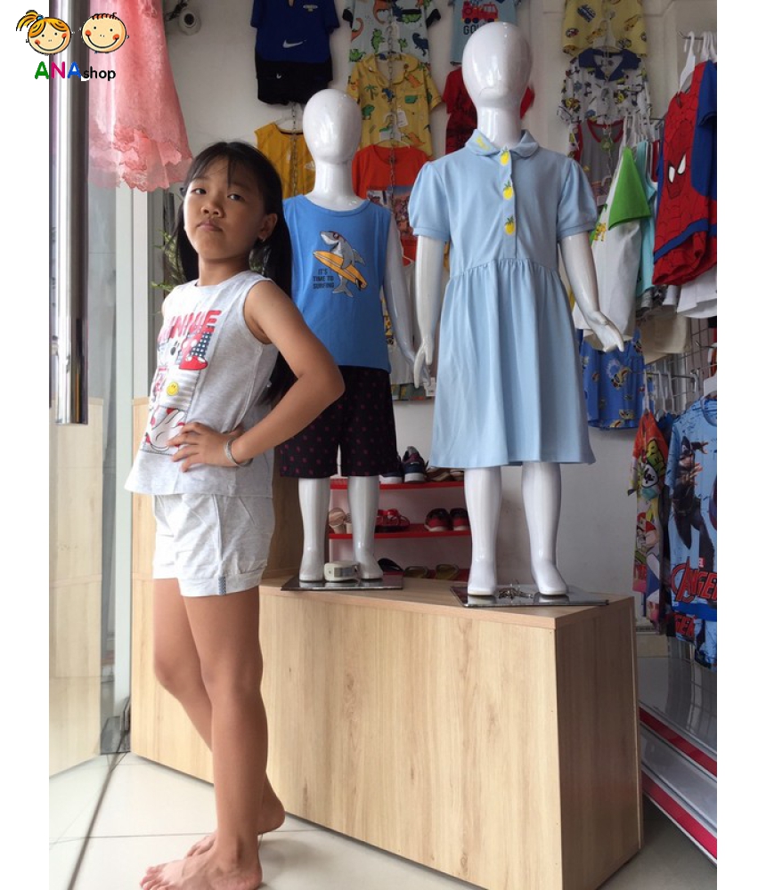 3112090 (S1-10) Bộ thun cotton 4 chiều, sát nách, in Minie