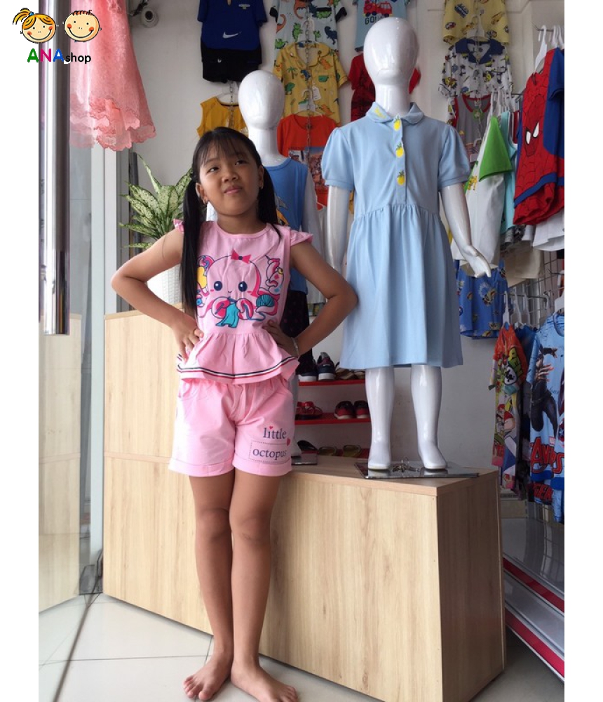 3122090 (S1-10) Bộ thun cotton 4 chiều, khoét vai, in bạch tuộc