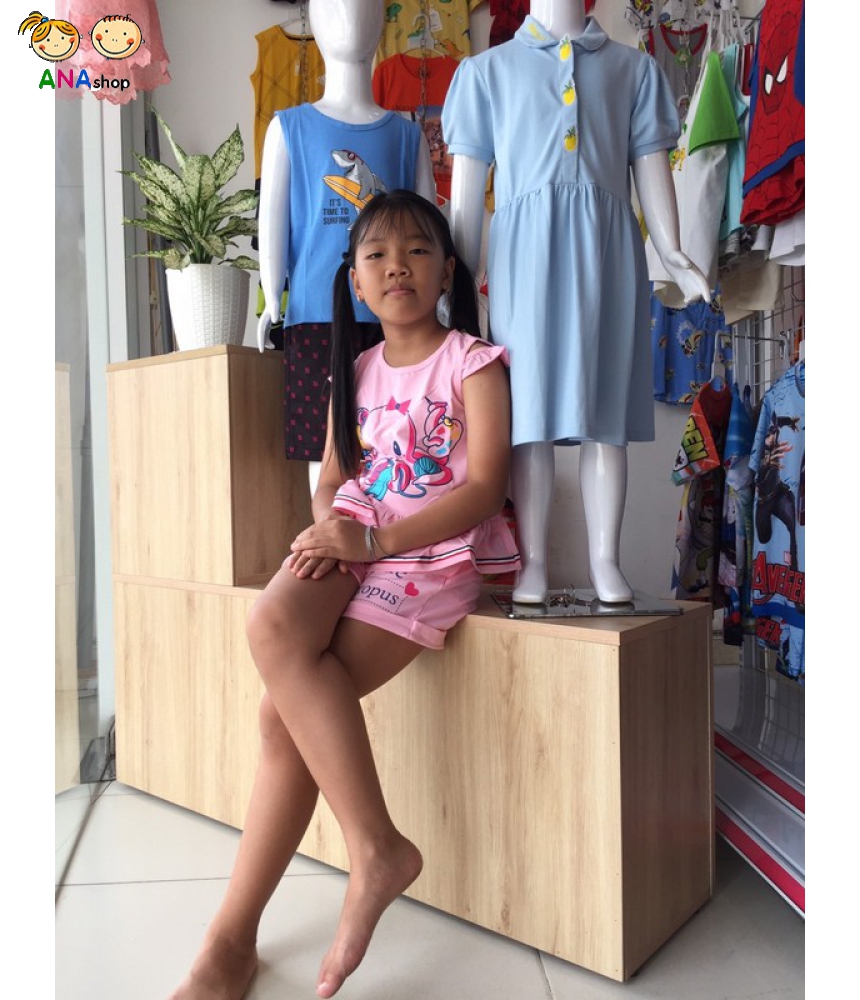 3122090 (S1-10) Bộ thun cotton 4 chiều, khoét vai, in bạch tuộc