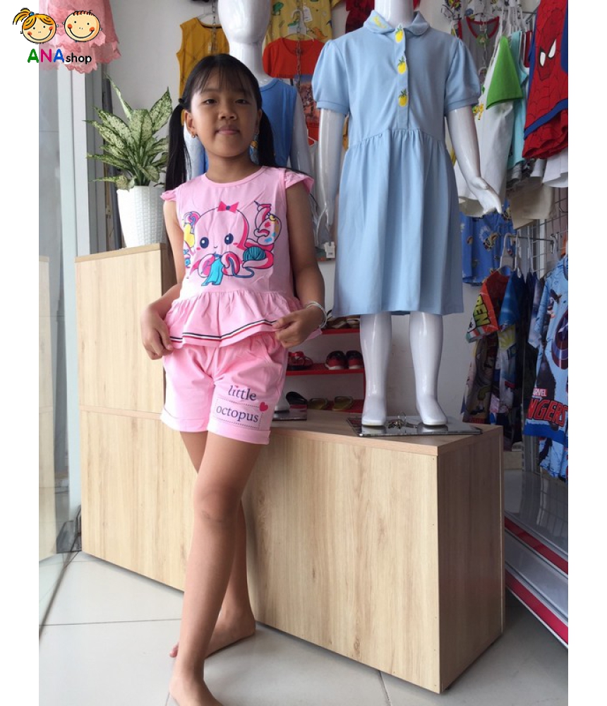 3122090 (S1-10) Bộ thun cotton 4 chiều, khoét vai, in bạch tuộc