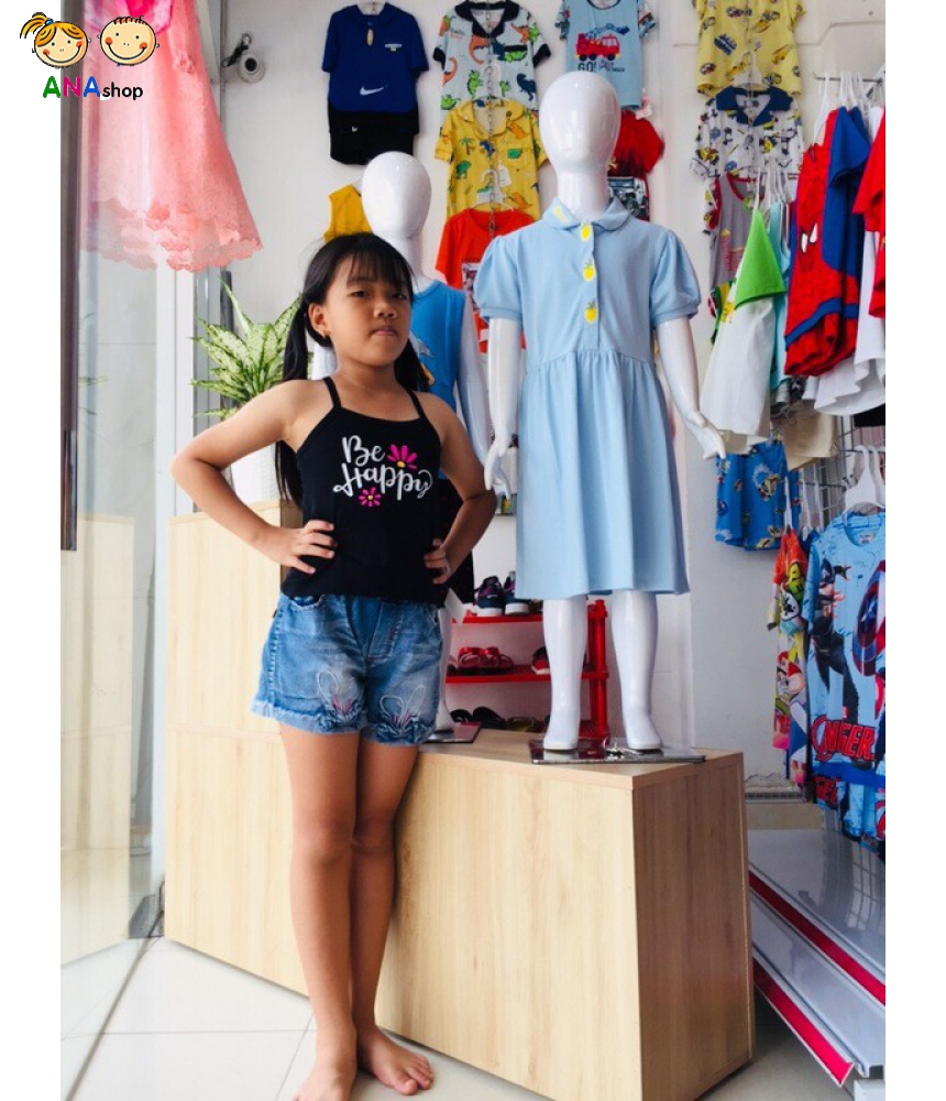 3222045 (S1-8) Áo thun cotton 4 chiều, 2 dây, rách lưng, in Bee Happy