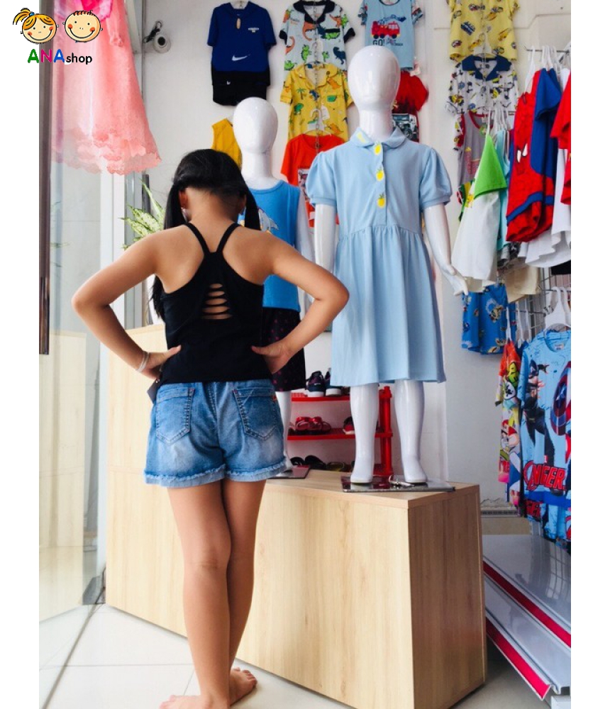 3222045 (S1-8) Áo thun cotton 4 chiều, 2 dây, rách lưng, in Bee Happy