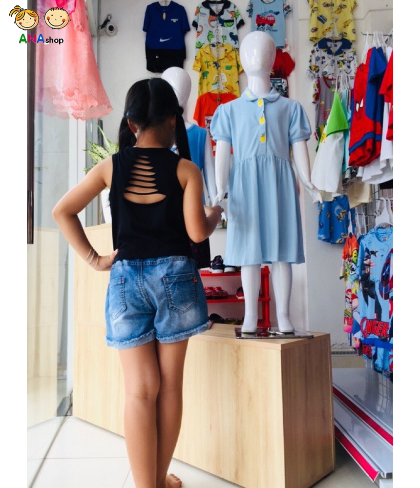 3391050 - S9.13 - Áo croptop, thun cotton 4 chiều, rách lưng/ cam/ đen