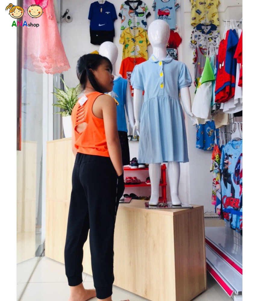 3391050 - S9.13 - Áo croptop, thun cotton 4 chiều, rách lưng/ cam/ đen