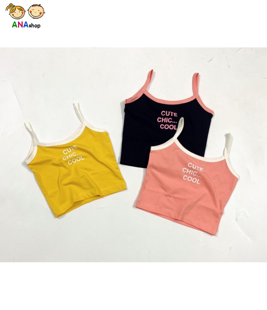 3472075 (S1-8) Áo thun cotton 4c, in Cute Cool, 2 dây/ vàng/ hồng da