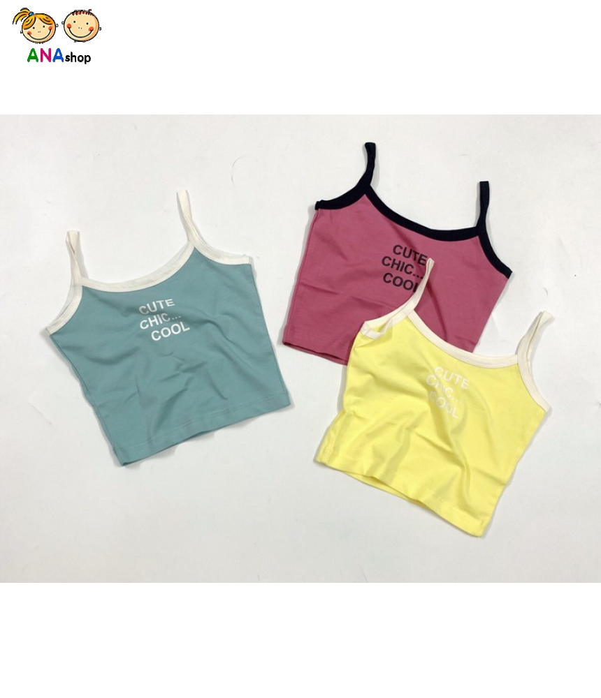 3472075 (S1-8) Áo thun cotton 4c, in Cute Cool, 2 dây/ vàng/ hồng da