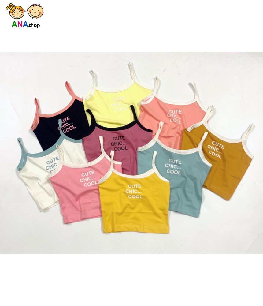 3472075 (S1-8) Áo thun cotton 4c, in Cute Cool, 2 dây/ vàng/ hồng da