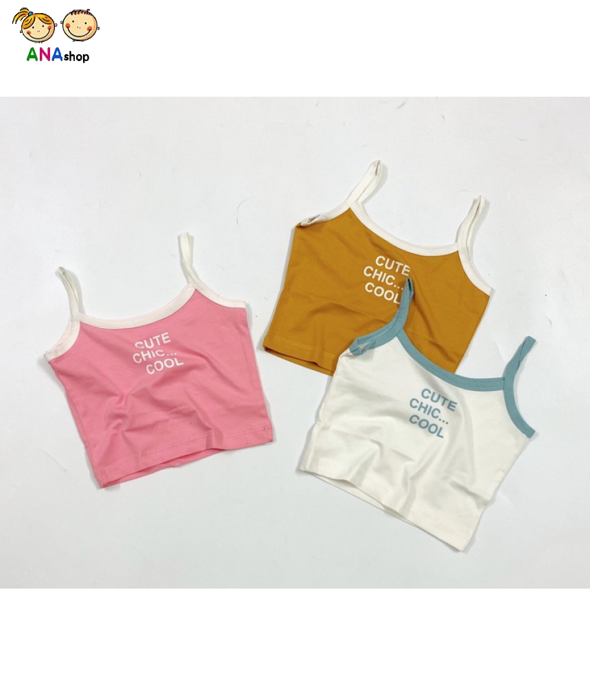3482085 (S9-15) Áo thun cotton 4c, in Cute Cool, 2 dây/ đen/ hồng phấn