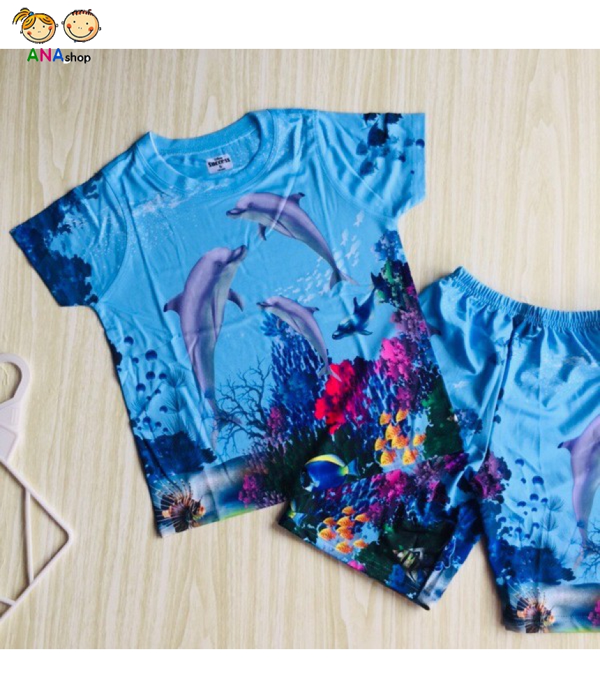 3492085 (S1-5) Bộ thun lạnh in 3D - Cá heo