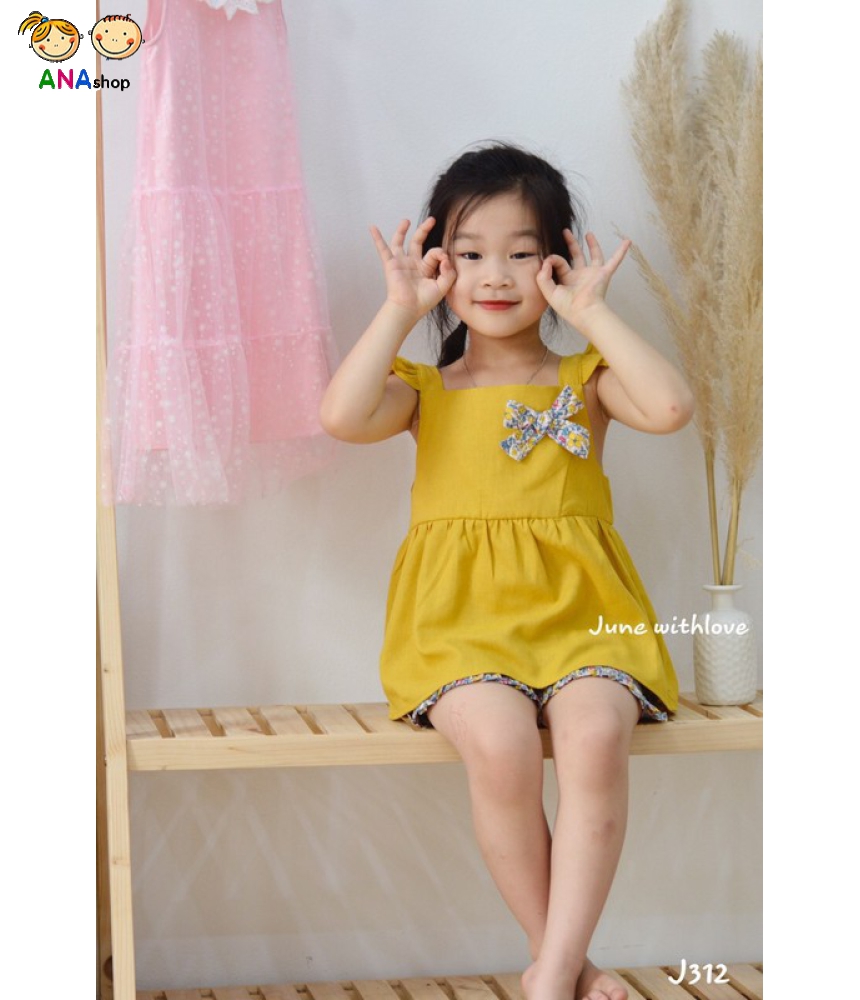 3633150 (S1-10) Bộ cánh tiên/ nơ trên ngực áo - Áo vàng/ quần bông