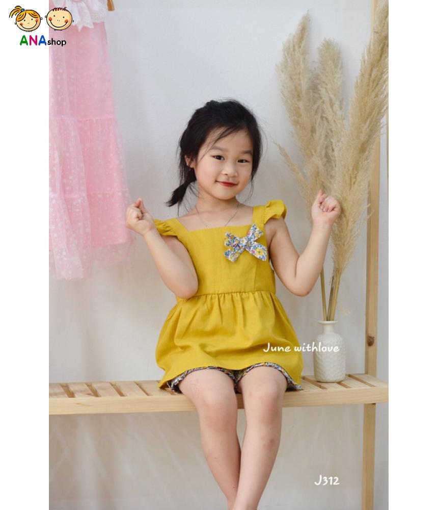 3633150 (S1-10) Bộ cánh tiên/ nơ trên ngực áo - Áo vàng/ quần bông