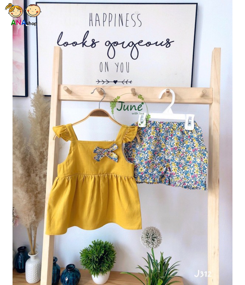 3633150 (S1-10) Bộ cánh tiên/ nơ trên ngực áo - Áo vàng/ quần bông