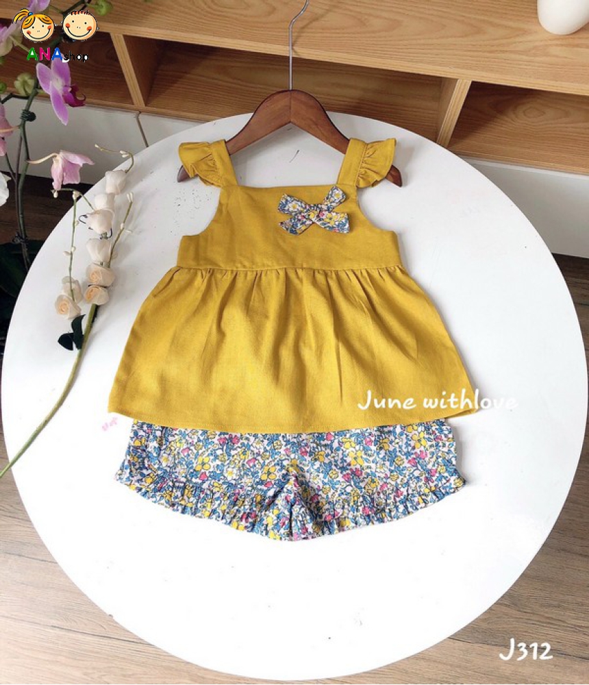 3633150 (S1-10) Bộ cánh tiên/ nơ trên ngực áo - Áo vàng/ quần bông