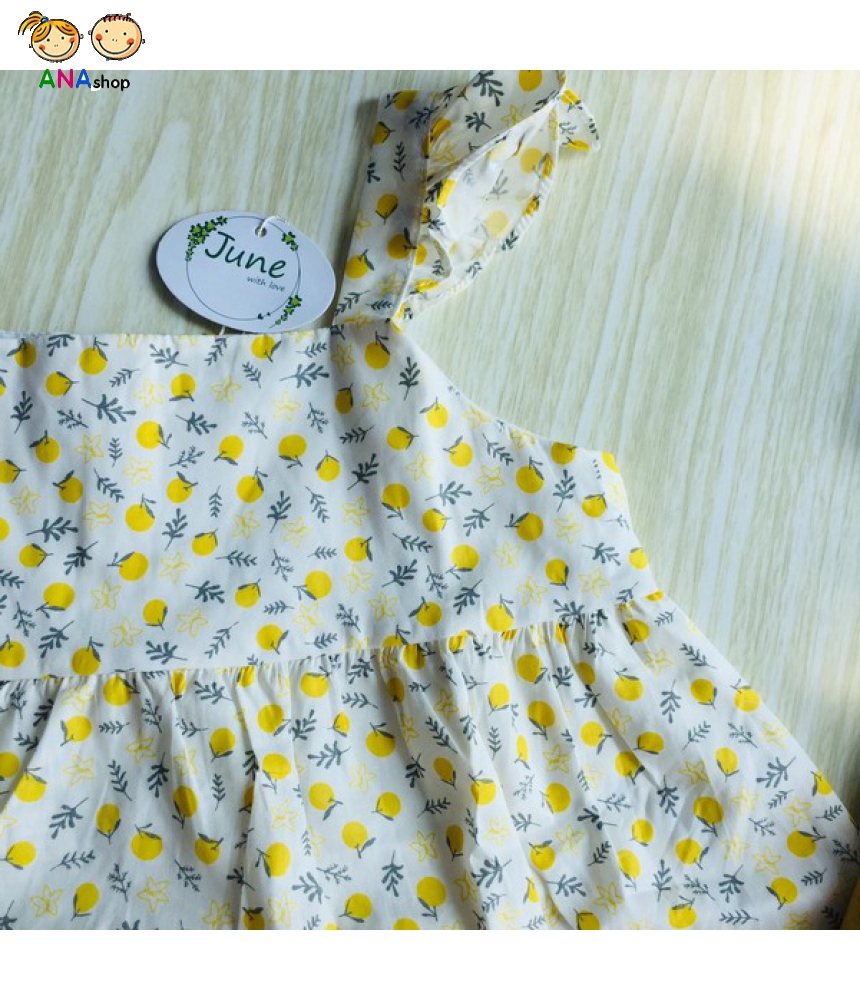 3643155 (S1-10) Bộ cánh tiên/ - Áo nền trắng, in bông vàng/ quần vàng