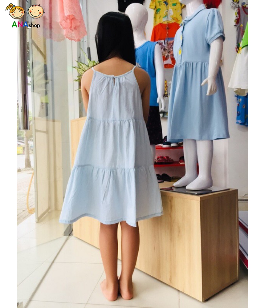 3653150 (S9-13) Đầm jean maxi thêu thỏ, 2 dây
