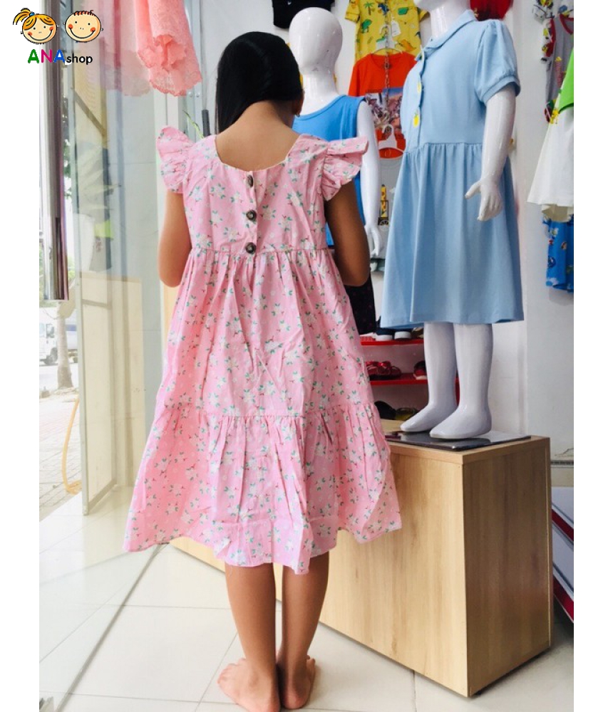 3733150 (S1-10) Đầm Sofia cổ vuông, hoa nhí, cánh tiên