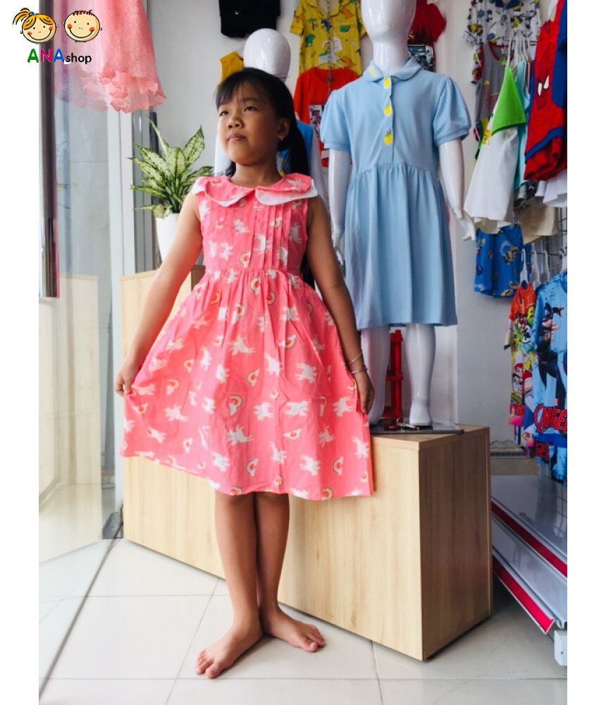 3773150 (S1-10) Đầm Oliver, vải lụa, in Pony