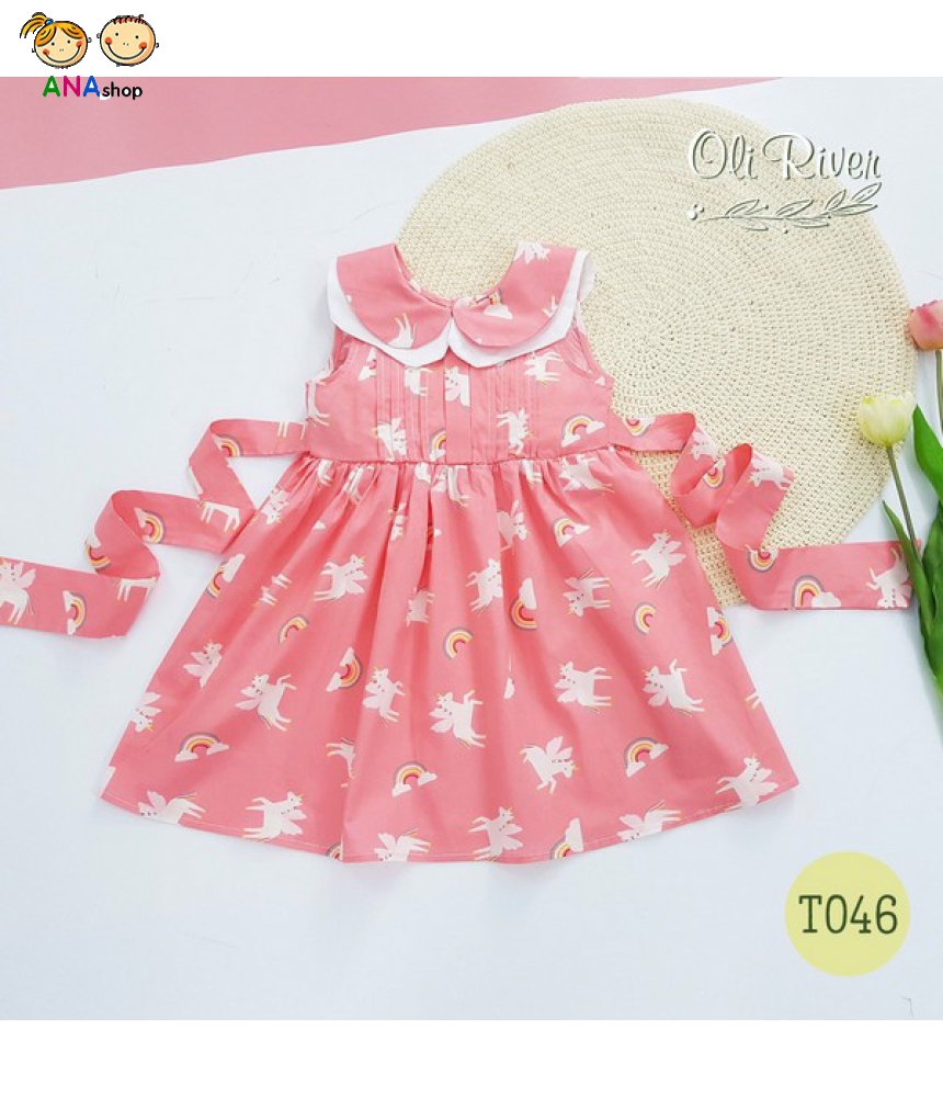 3773150 (S1-10) Đầm Oliver, vải lụa, in Pony