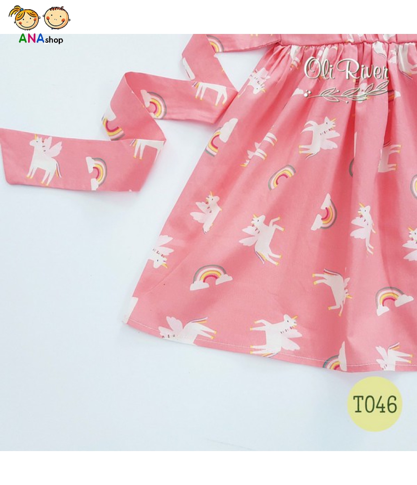 3773150 (S1-10) Đầm Oliver, vải lụa, in Pony