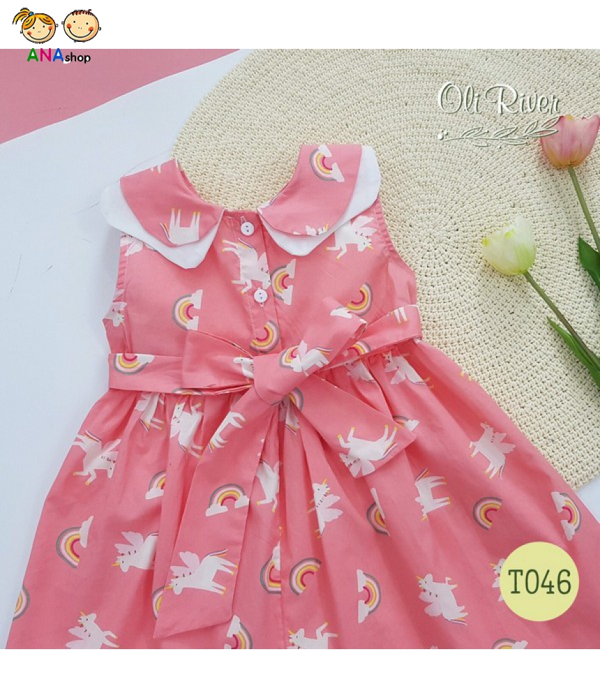3773150 (S1-10) Đầm Oliver, vải lụa, in Pony