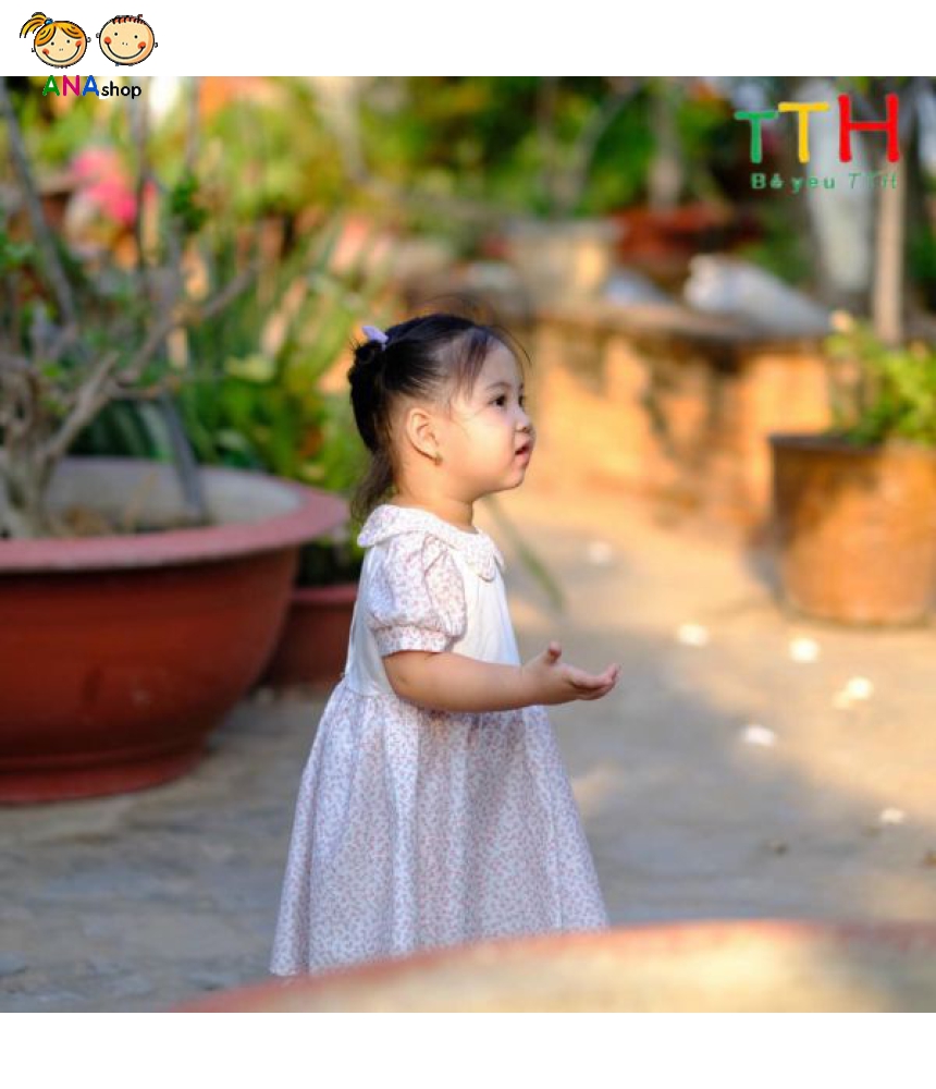 4303170 - S1.8 - Đầm baby doll hoa nhí đỏ tay thắt nơ