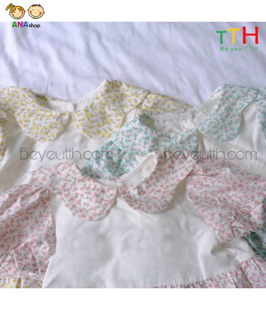 4303170 - S1.8 - Đầm baby doll hoa nhí đỏ tay thắt nơ