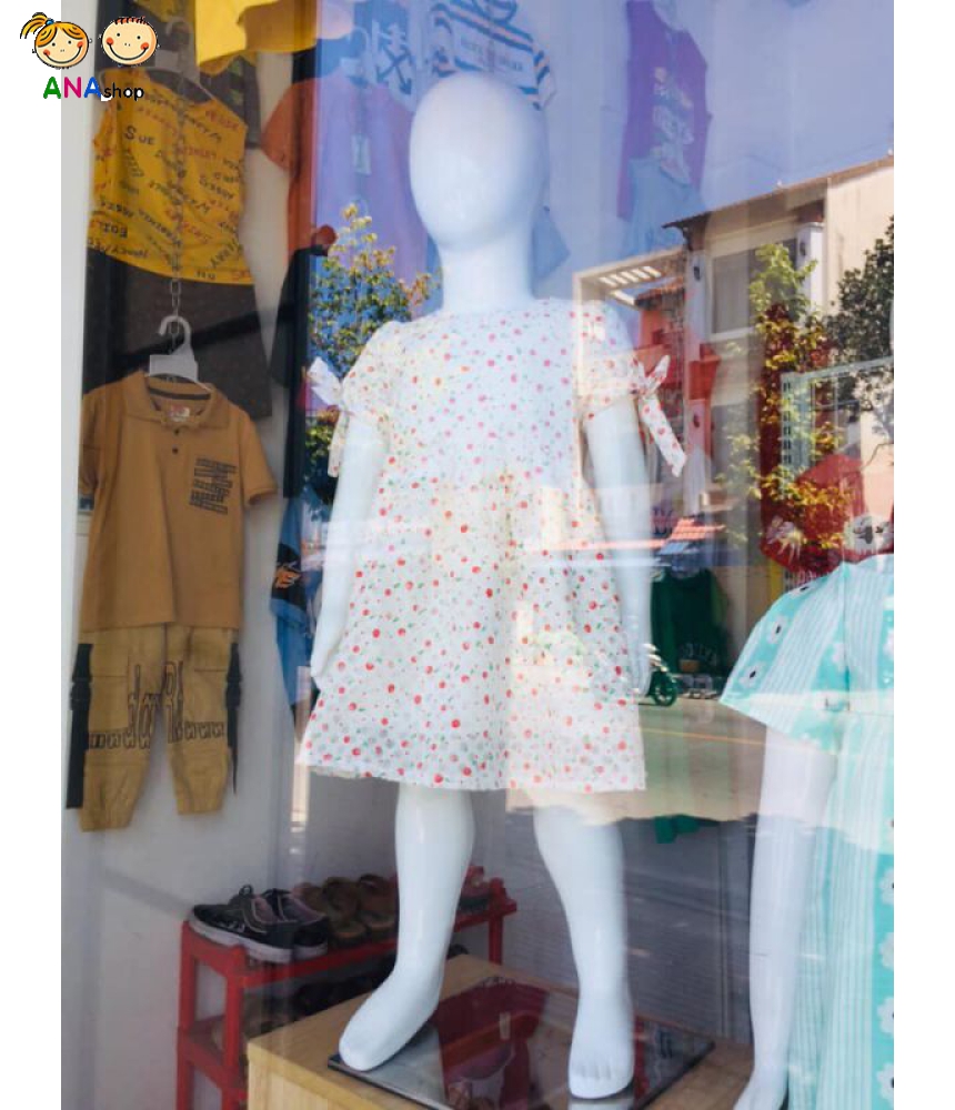 4303170 - S1.8 - Đầm baby doll hoa nhí đỏ tay thắt nơ