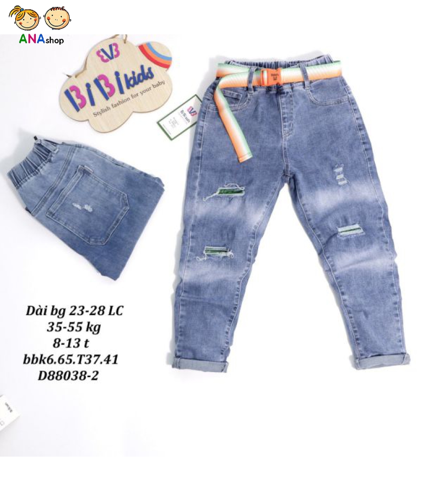 4776230 - S23.28 (30.45kg) - Quần jean dài xanh xước rách phối nịt