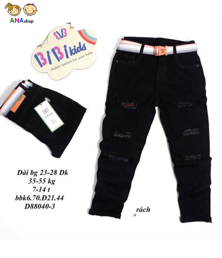 4786235 - S23.28 (35.55kg) - Quần jean dài đen xước rách phối nịt