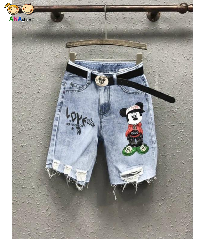 4884200 - S10.16 - Quần jean lửng Mickey wash rách