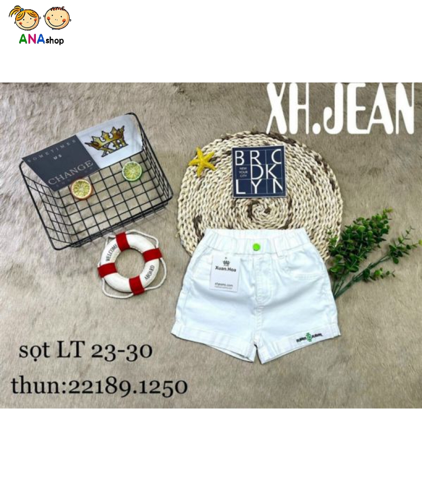 4892115 - S23.30 - Quần sort jean lai chữ (trắng)