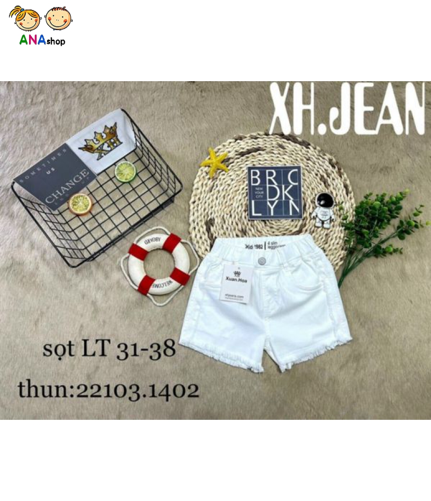 4903135 - S30.45kg - Quần sort jean lai tua rua (trắng)