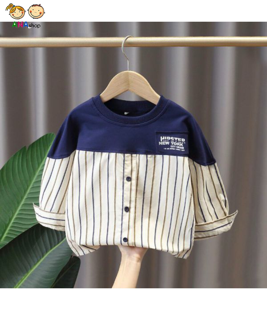 4953150 - S80.120 - Áo sơ mi sọc xanh dương, phối thun (QC)